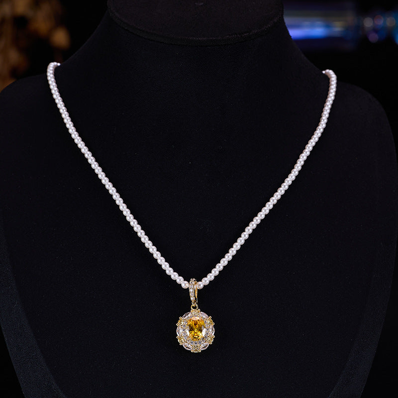 Ear Pearl Oval Zircon High-grade Dinner Jewelry Set