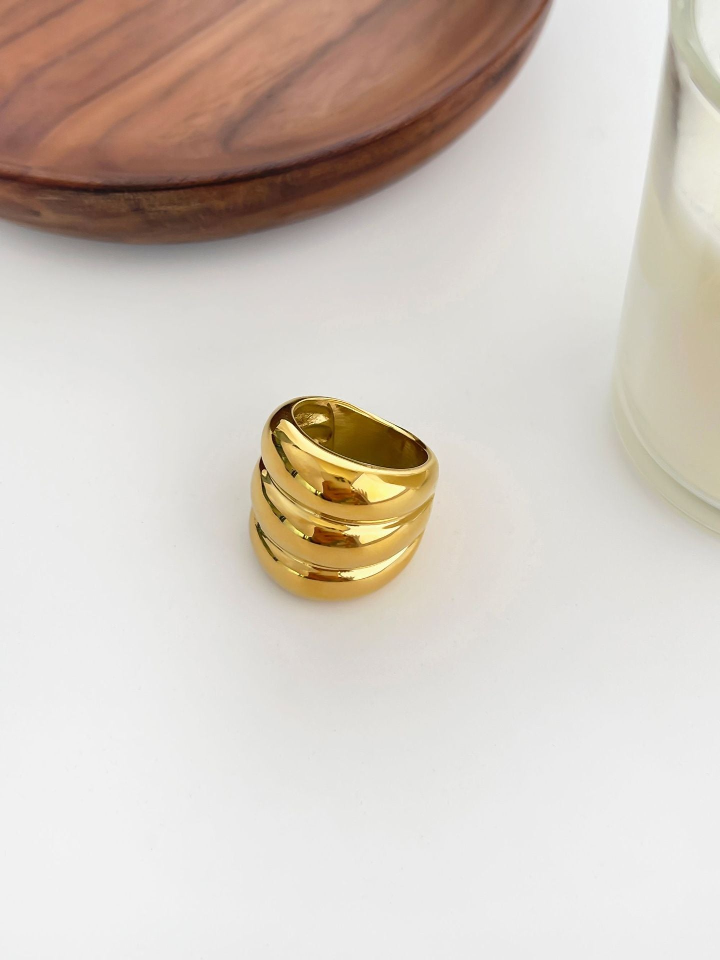 Cold Style Titanium Steel Three Contrast Color Gold Ring