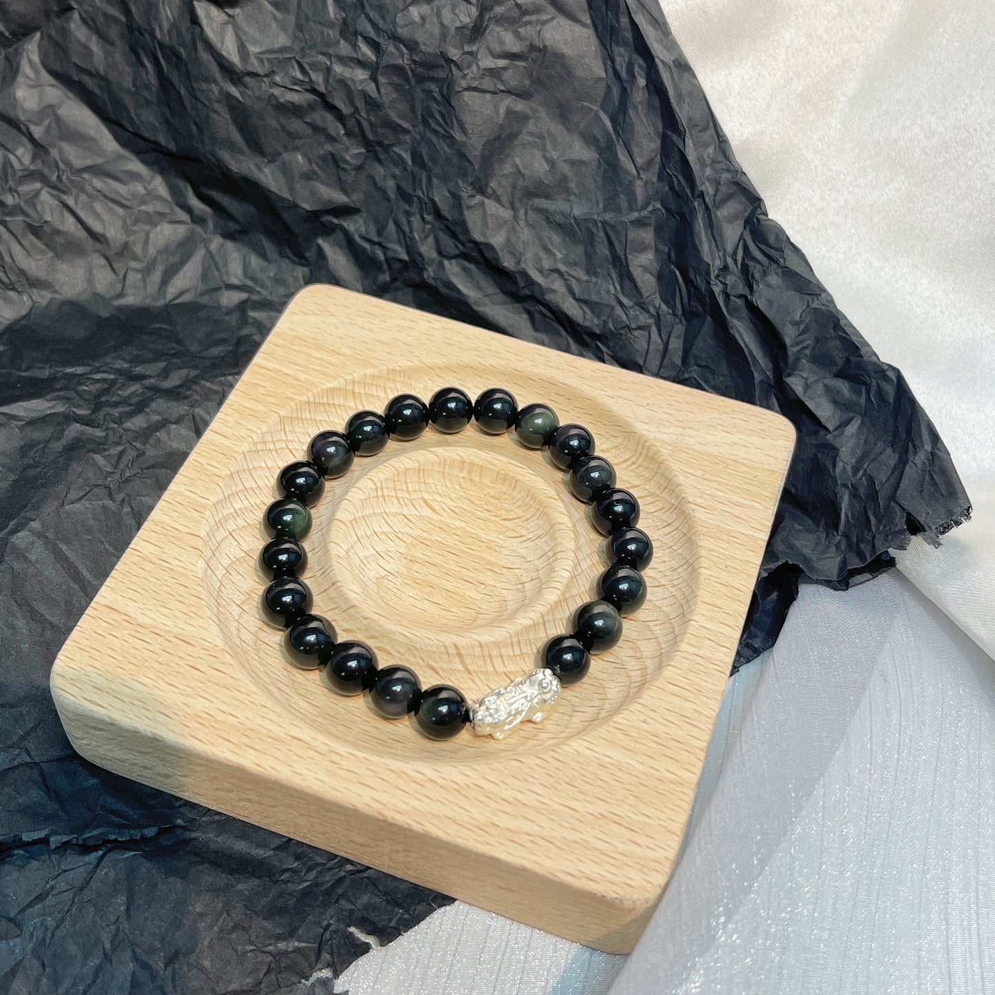 Bracelets de Saint-Valentin en cristal d'argent et ciel d'obsidienne pour couple