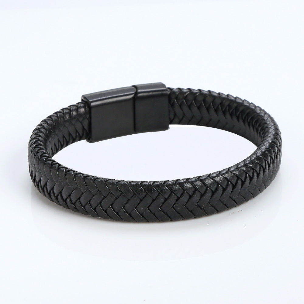 Men's Leather Braid Rope Titanium Steel Exhibition Bracelets