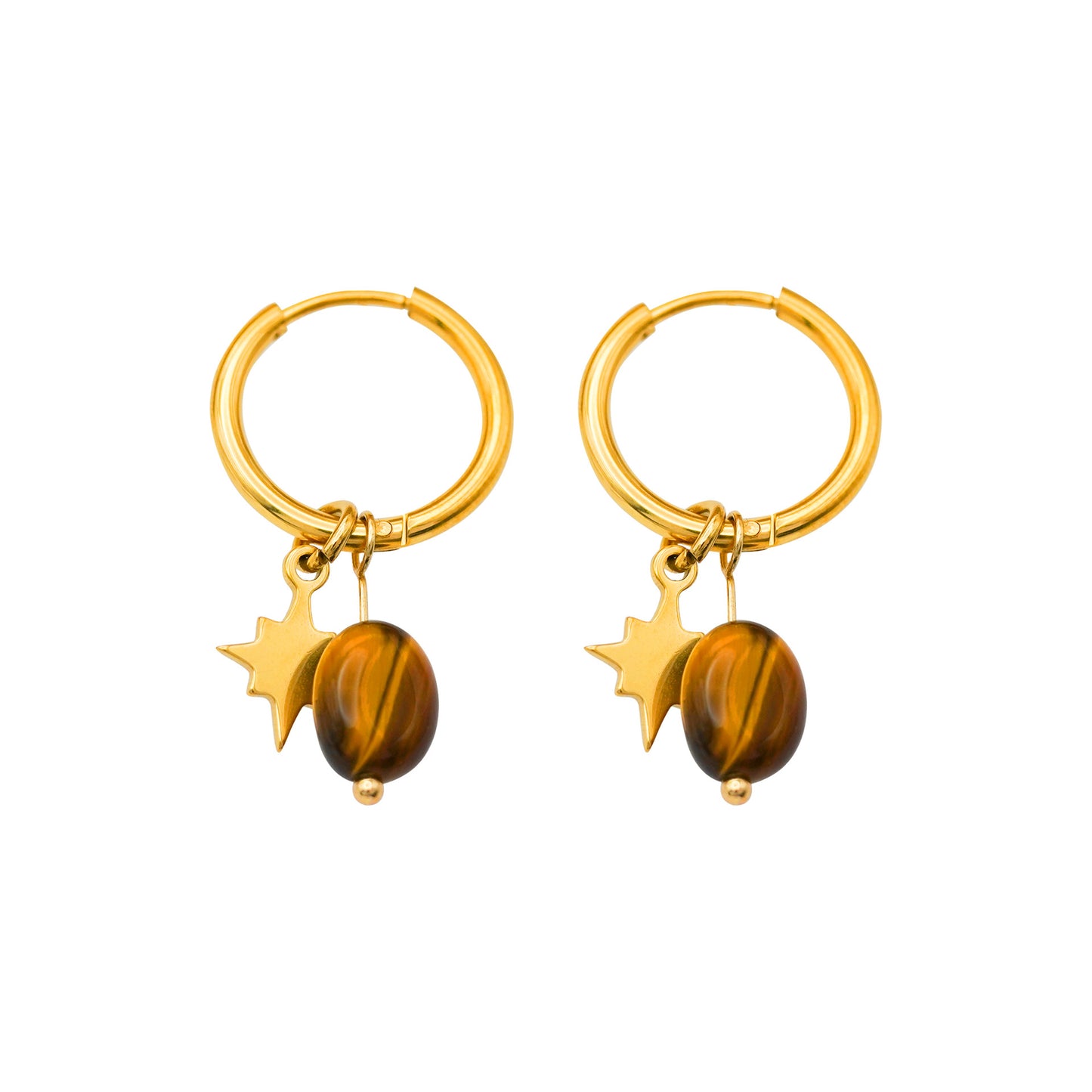 Stone Eight Awn Star Titanium Steel Gold Plated Ear Earrings