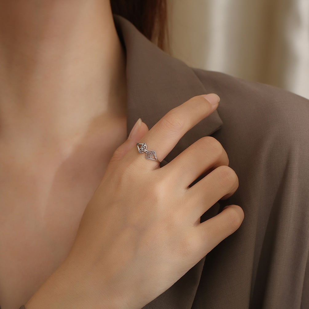 Women's Titanium Steel Hollow Butterfly For Little Finger Hand Ring