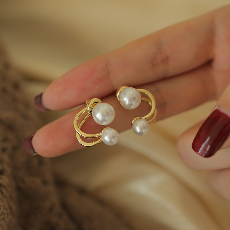 Women's Sier Needle Pearl High Sense Ear Unique Earrings
