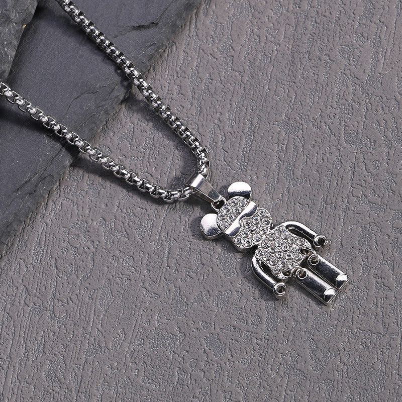 Women's & Men's & Diamond Violent Bear Pendant And Street Punk Rock Titanium Necklaces