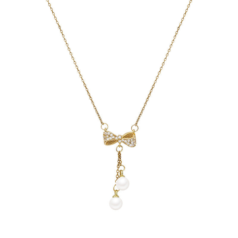 Super Fairy Wild Elegant Long Tassel Bow Female Necklace