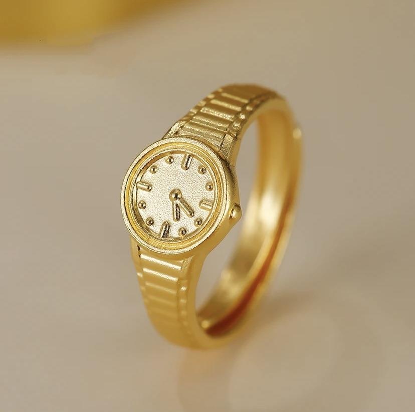 Clock Confession Golden Watch Female Plated Rings