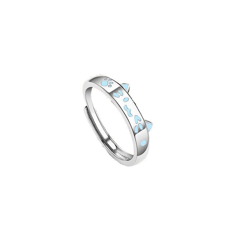 Happy Cat Couple Luminous Light Luxury Temperament Design Sense Rings