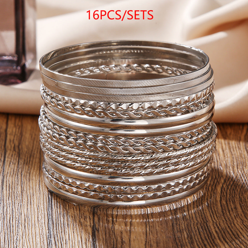 Women's Ethnic Style Set Of Metal Retro Wide Bracelets