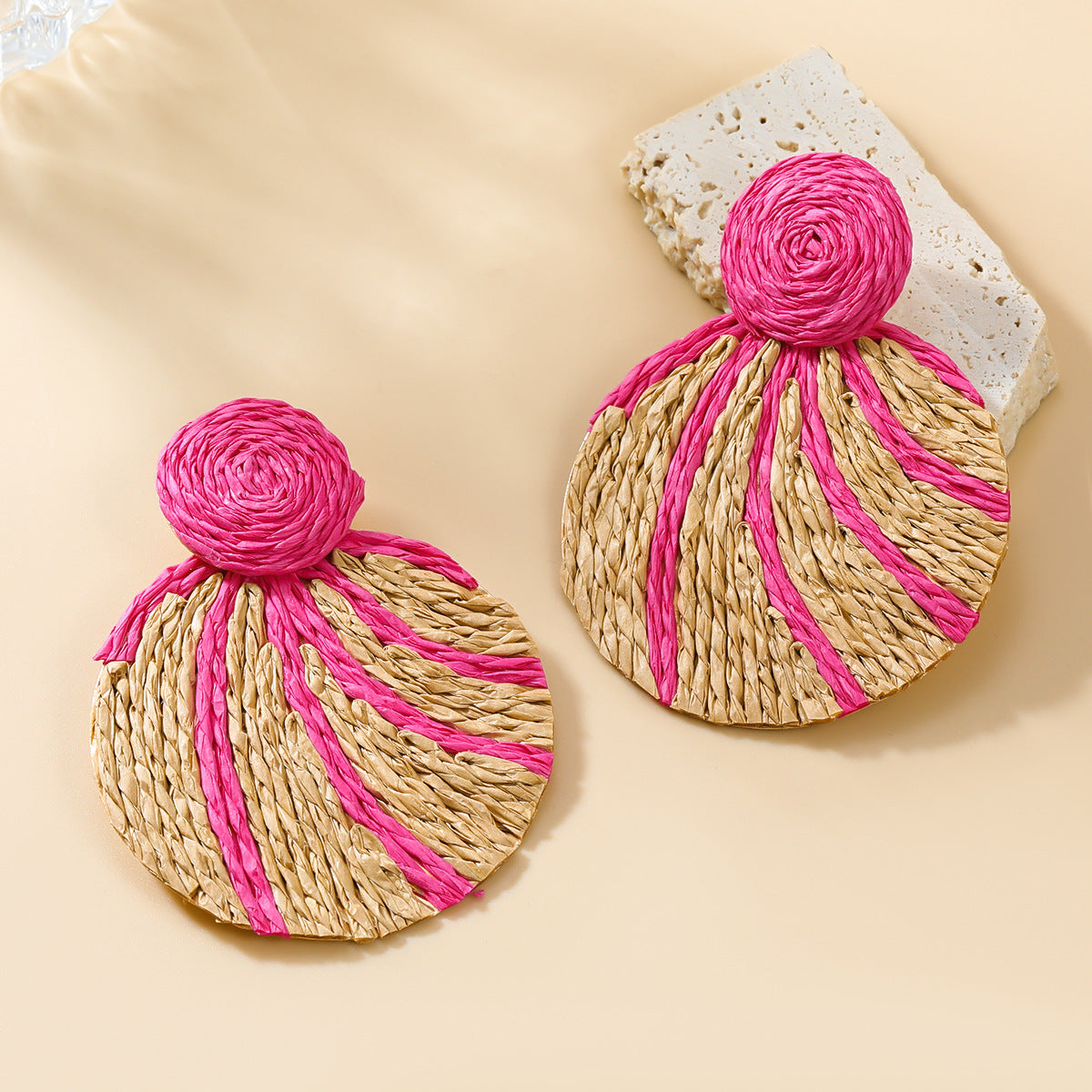 Women's Autumn Raffia Round Leaves Bohemian Ornament Earrings