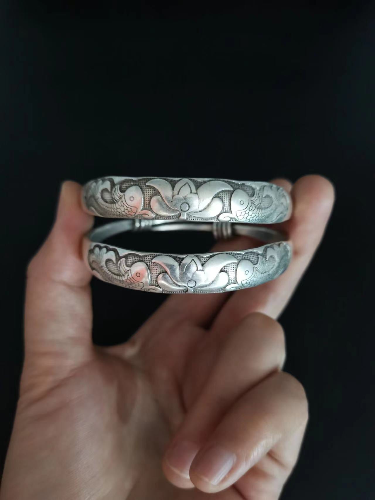 Tibetan Sier Miao Vintage Ethnic Style Fu Lu Shou Plated Bracelet
