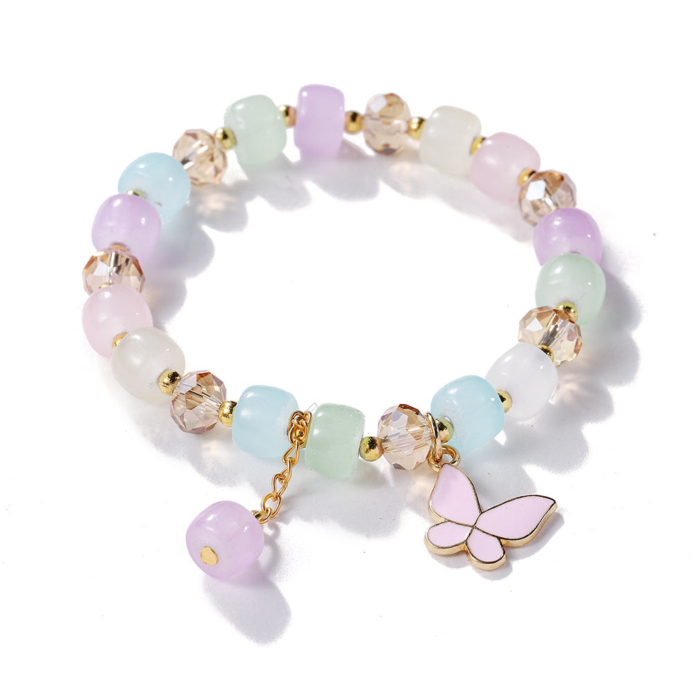 Bracelets féminins en perles de papillon en verre de cristal pour enfants