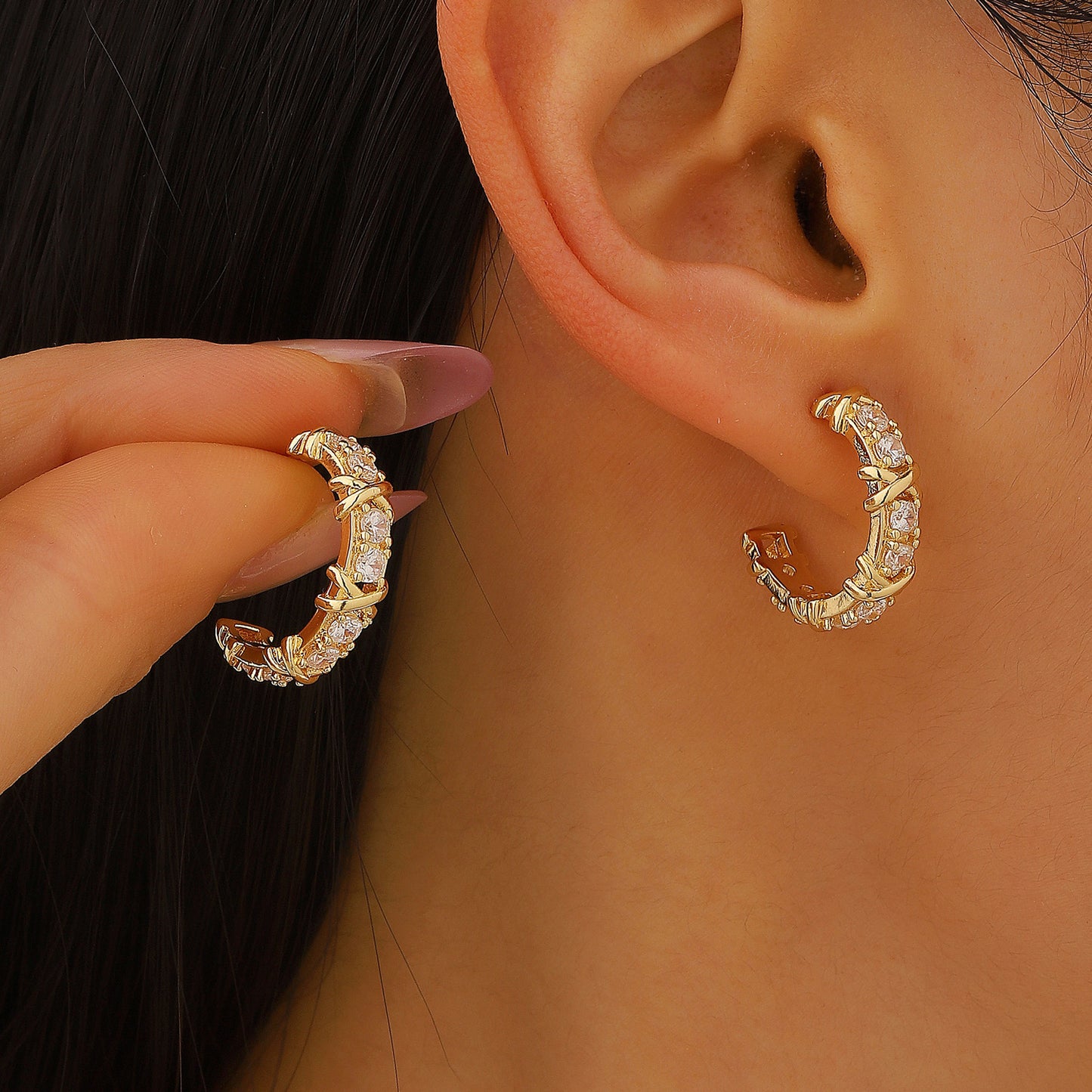 Women's Two-color Niche Index Finger High-grade Fashion Earrings