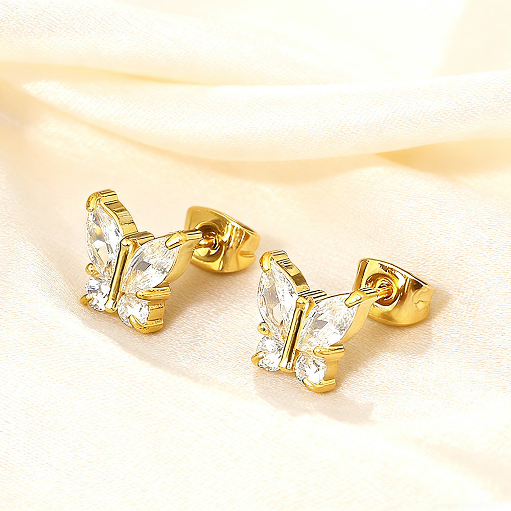 Women's Titanium Steel Inlaid Zircon Four Leaf Clover Ear High-grade Gold Stud Earrings