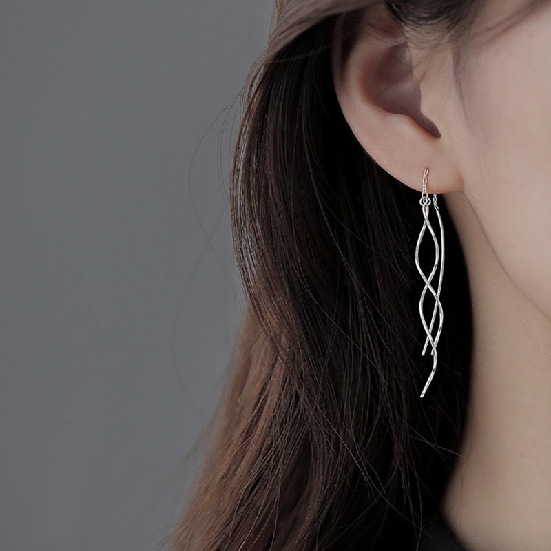 Round Face Tassel Arc Long Ear Line Wave Korean Stud Earrings