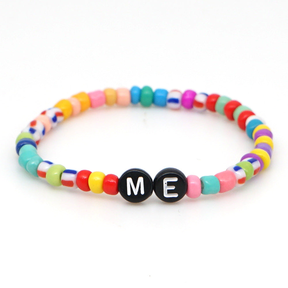 Style Colored Glass With Letters Beaded Bracelets