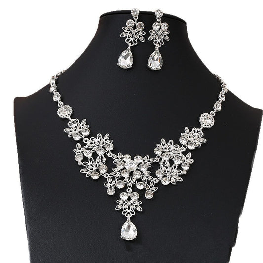 Bridal Rhinestone Wedding Chain Leaves Water Jewelry Set