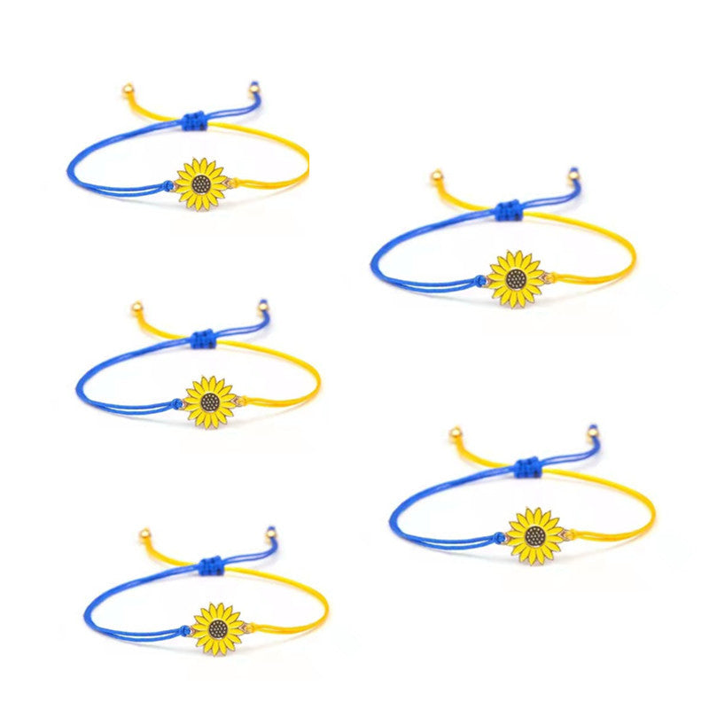 Daisy Yellow Blue Wax Line Woven Bracelets