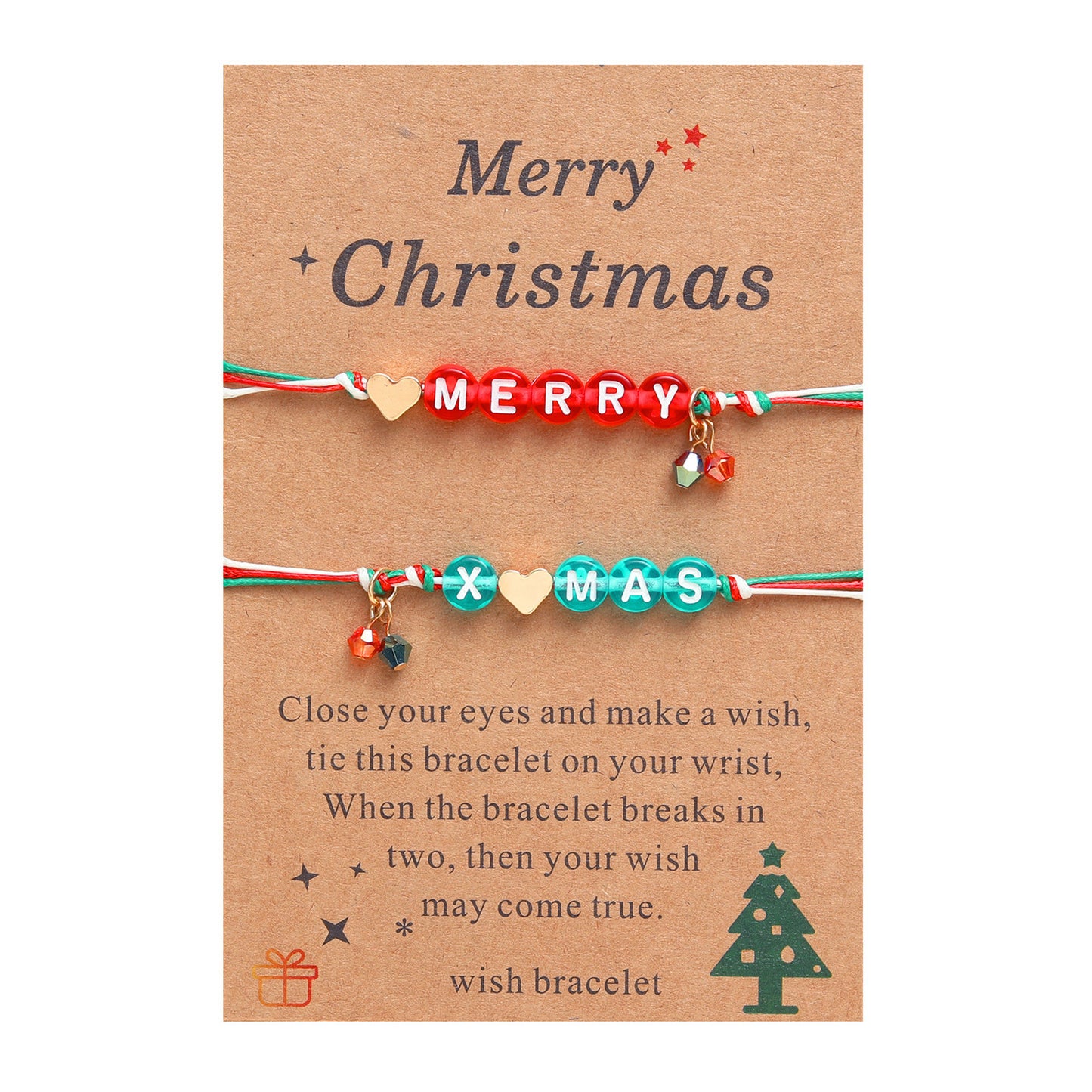 Letter Merry Christmas Glass Pendant Woven Bracelets