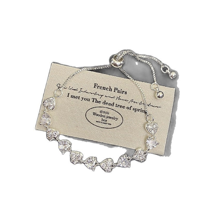 Women's Pearl Full Zirconium Bow Love Pull Exquisite Design Bracelet