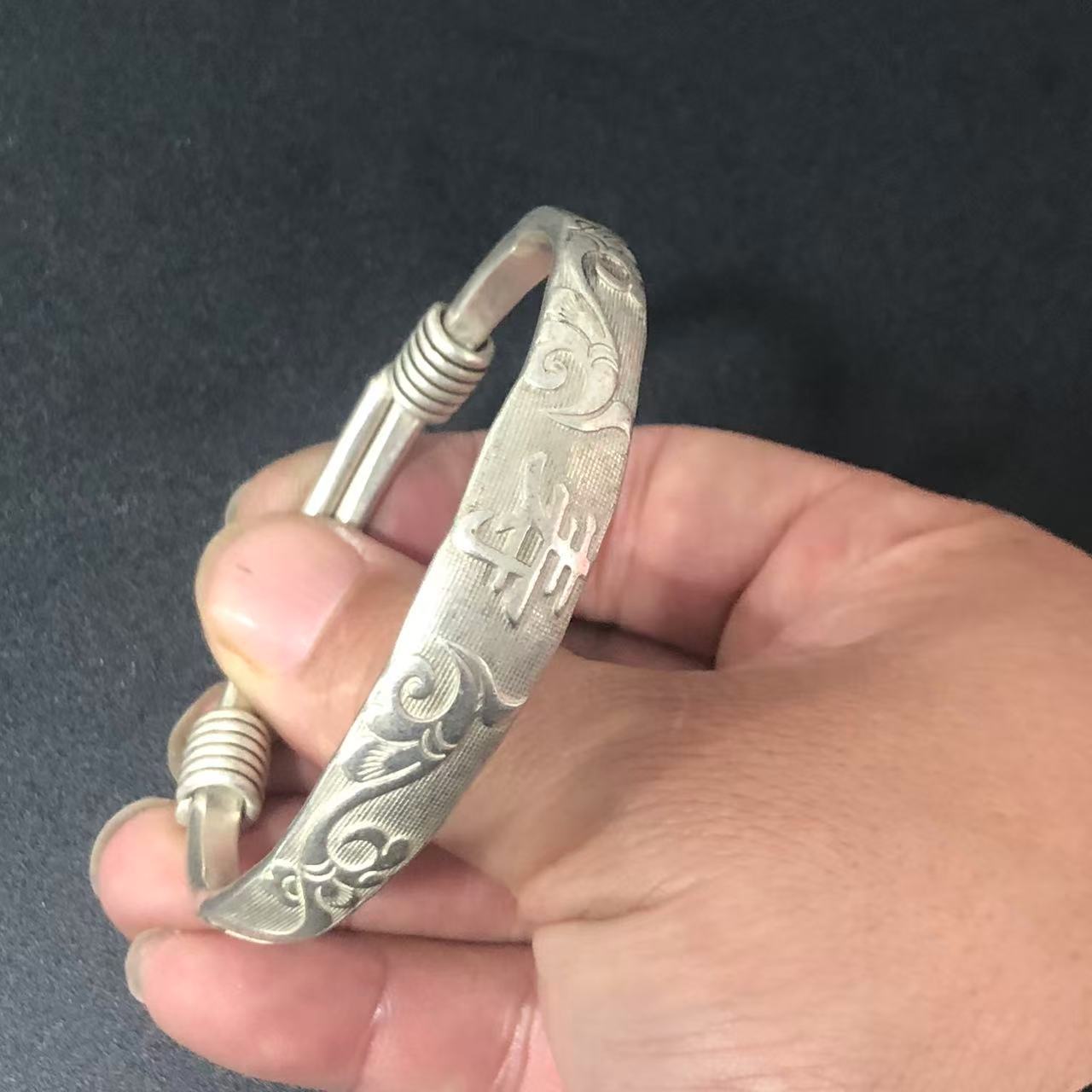 Tibetan Sier Miao Vintage Ethnic Style Fu Lu Shou Plated Bracelet