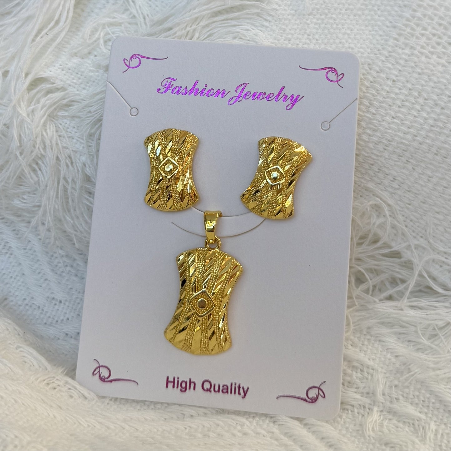 Love Heart Flowers Ear Baroque Gold Fashion Jewelry Set