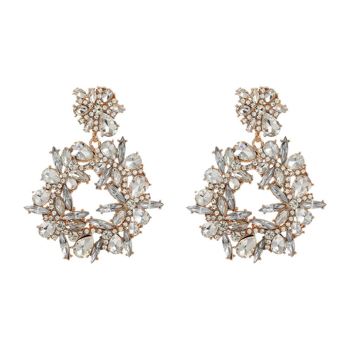 Colored Diamond Exaggerated Alloy Round Flower Earrings