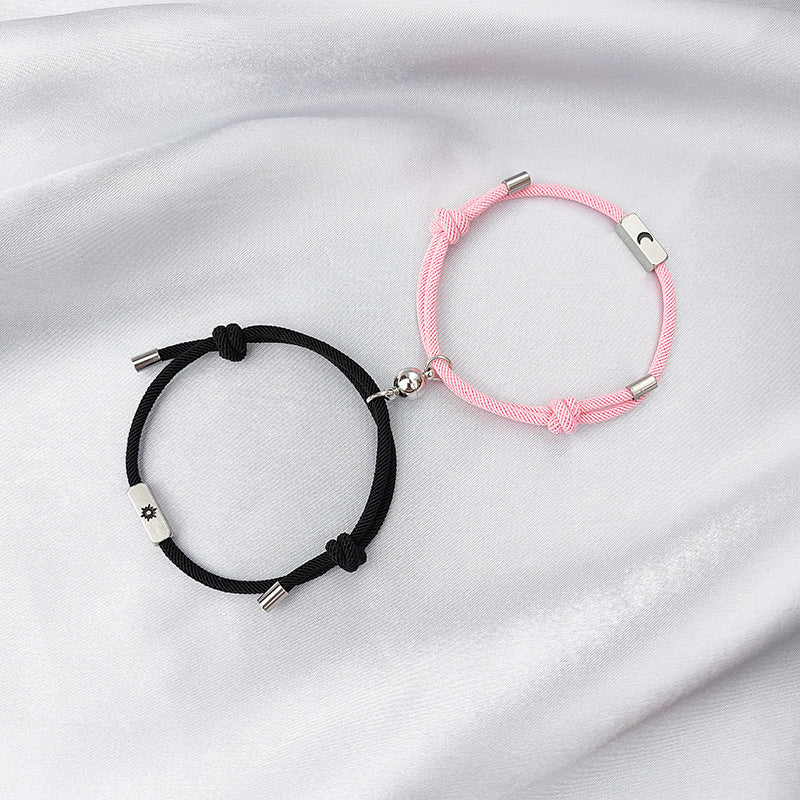 Bracelets de couple à succion magnétique soleil et lune en acier inoxydable pour femmes et hommes