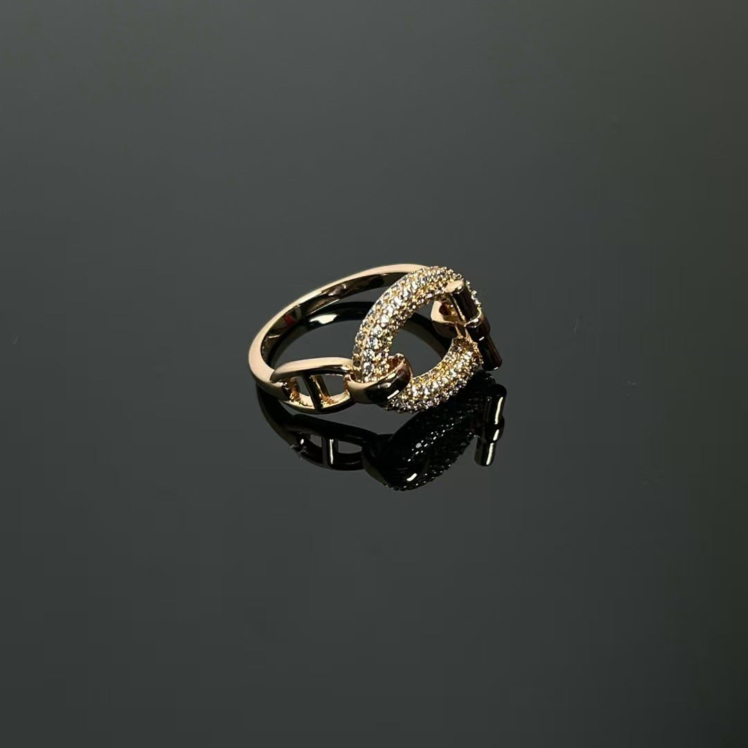 Pig Nose Diamond Full Q V Gold Plated Rose Female Rings