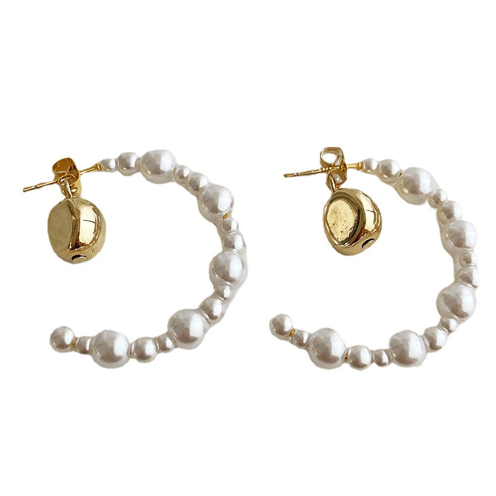 Pearl Sier Needle Shaped Little Golden Beans Graceful Earrings