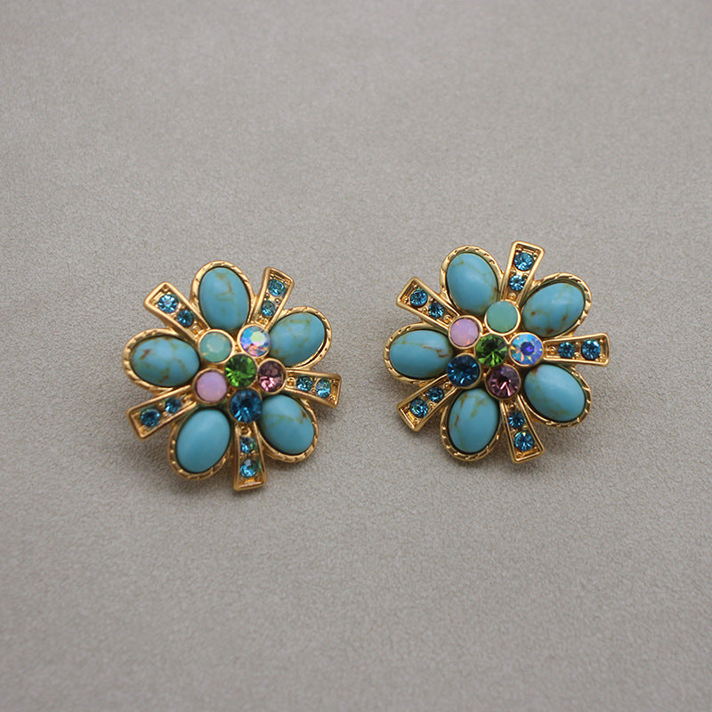 Jewelry Turquoise Protein Gem Sier Needle Earrings