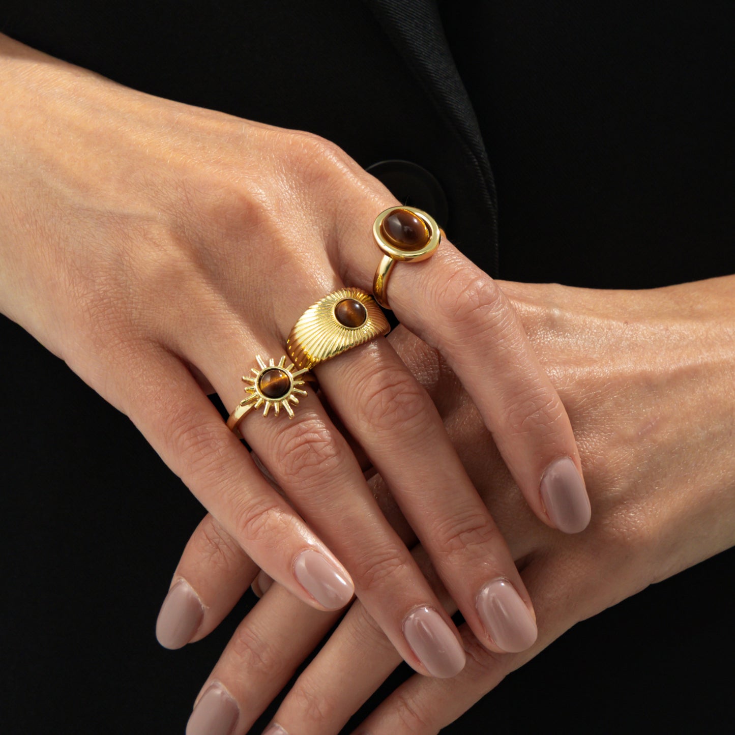 Retro Style Gemstone Tigereye Fashion Metal Ring