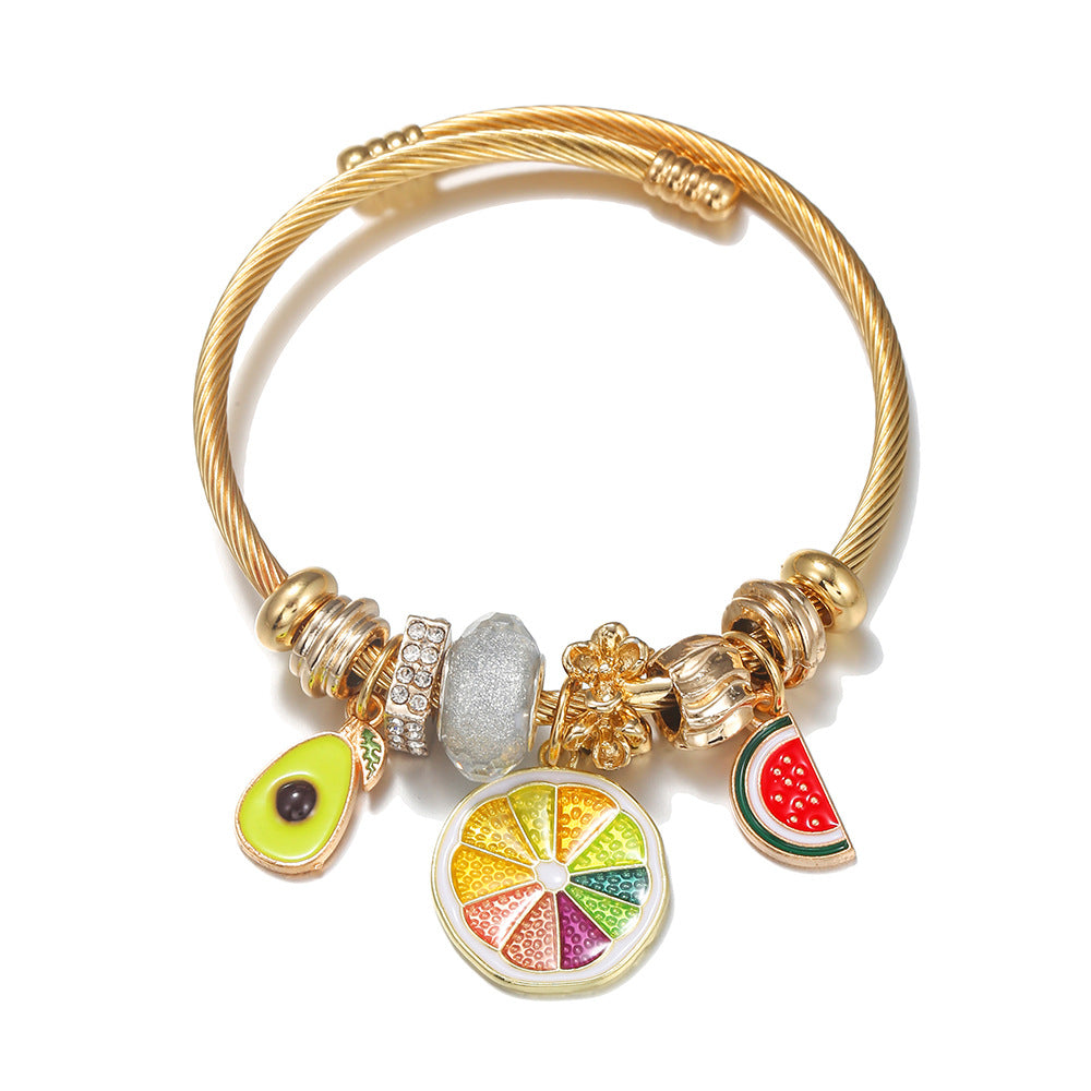 Gold Fresh Summer Fruit Party Open-ended Bracelets