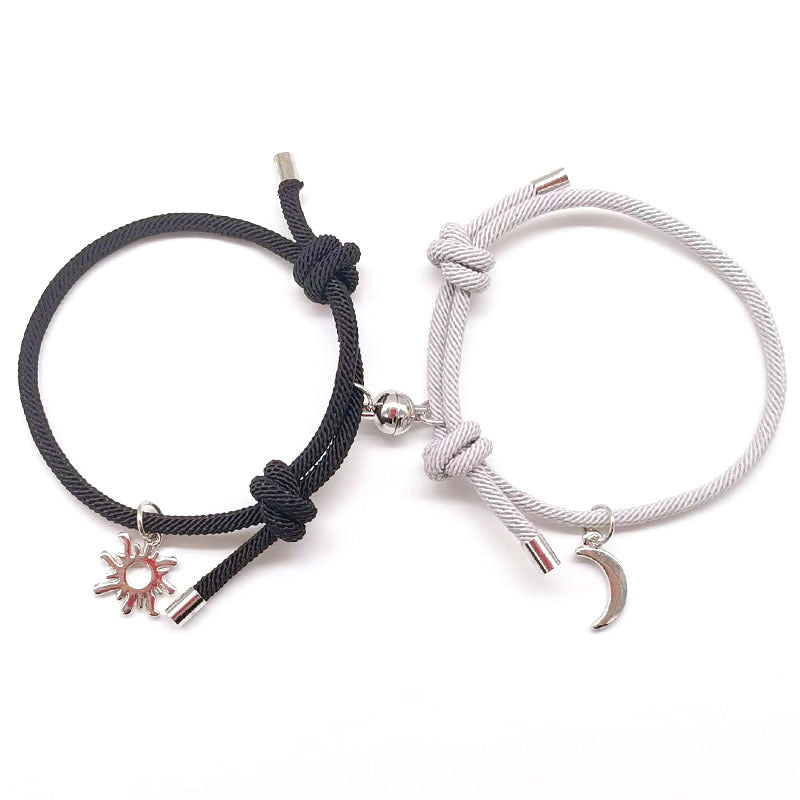 Women's & Men's & Magnetic Sun Moon Lovers Stitching Dumbbell Woven Bracelets