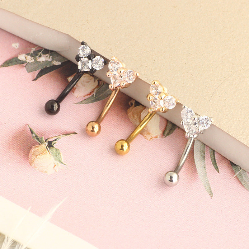 Inlaid Zircon Love Ear Bone Screw Twist Ball Arc Piercing Stud Earrings