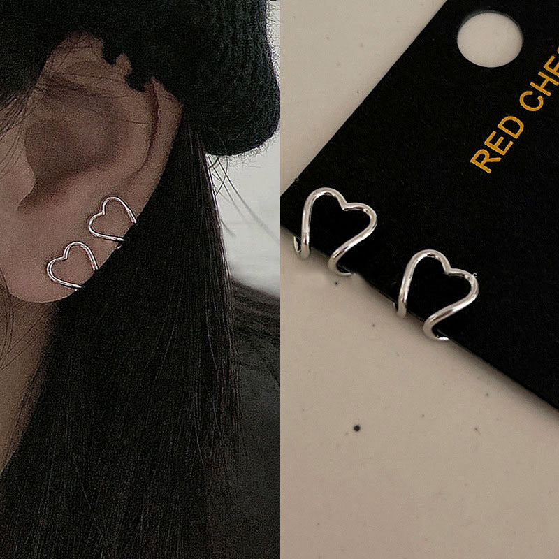 Women's Korean Style Simple Heart-shaped Peach Heart Stainless Ear Clip