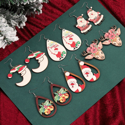 Creative Color Painted Bell Christmas Wooden Earrings