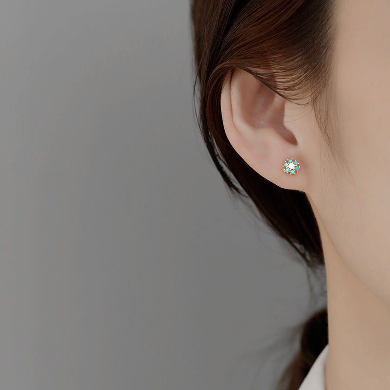 Women's Ear Inlaid Color Zircon Flower Screw Exquisite Small Rings