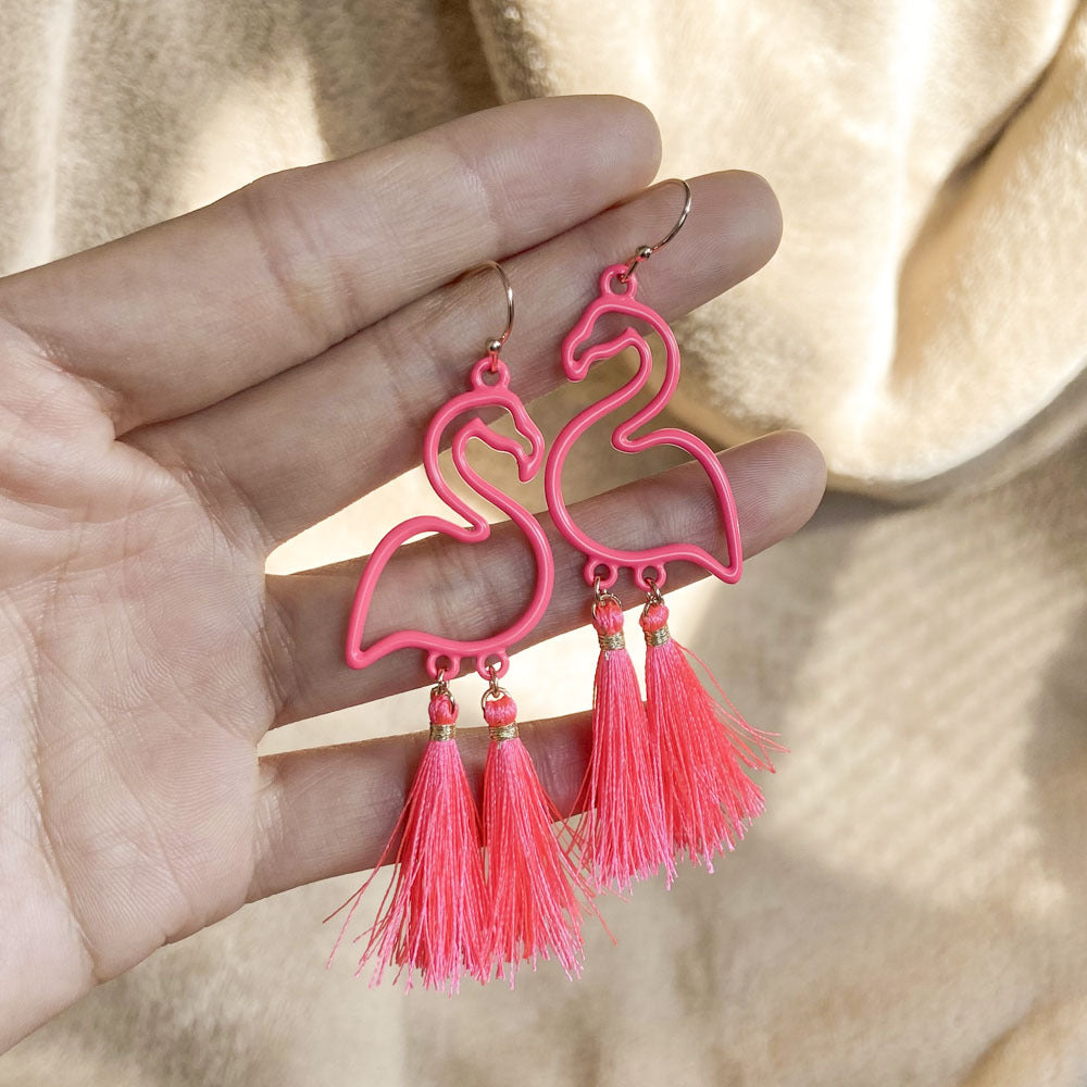 Comfortable Stylish Ornament Pink Flamingo Tassel Rings