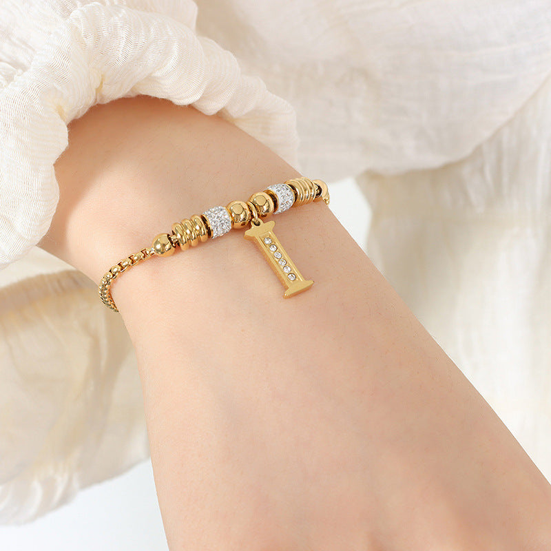 Gold English Letters Pendant Rhinestone Tassel Bracelets