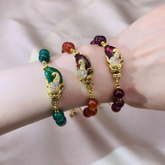 Petits bracelets en agate pour femmes, mode nationale incrustée de perles rouges