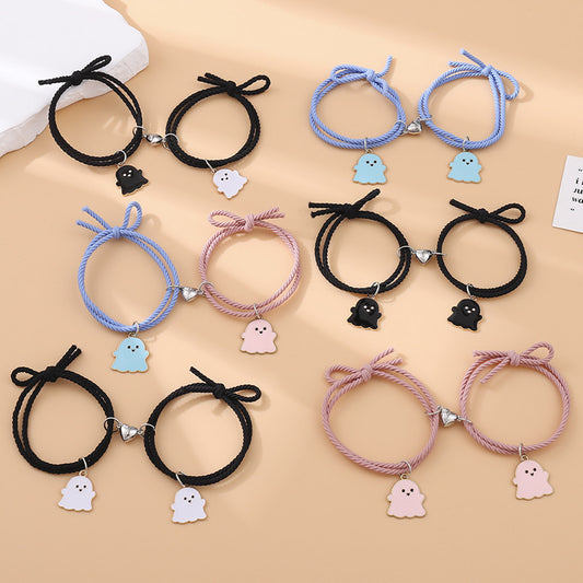 Couple d'aspiration d'aimant d'amour de dessin animé mignon pour femmes et hommes, paire de bracelets noirs