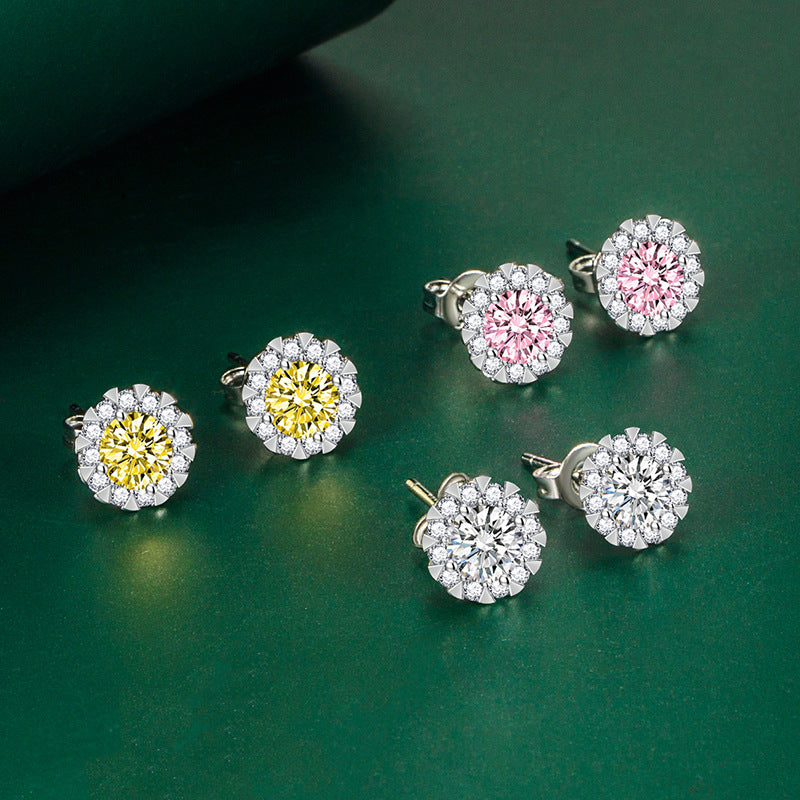 Boucles d'oreilles colorées à la mode en diamant rose tournesol incrusté de micro