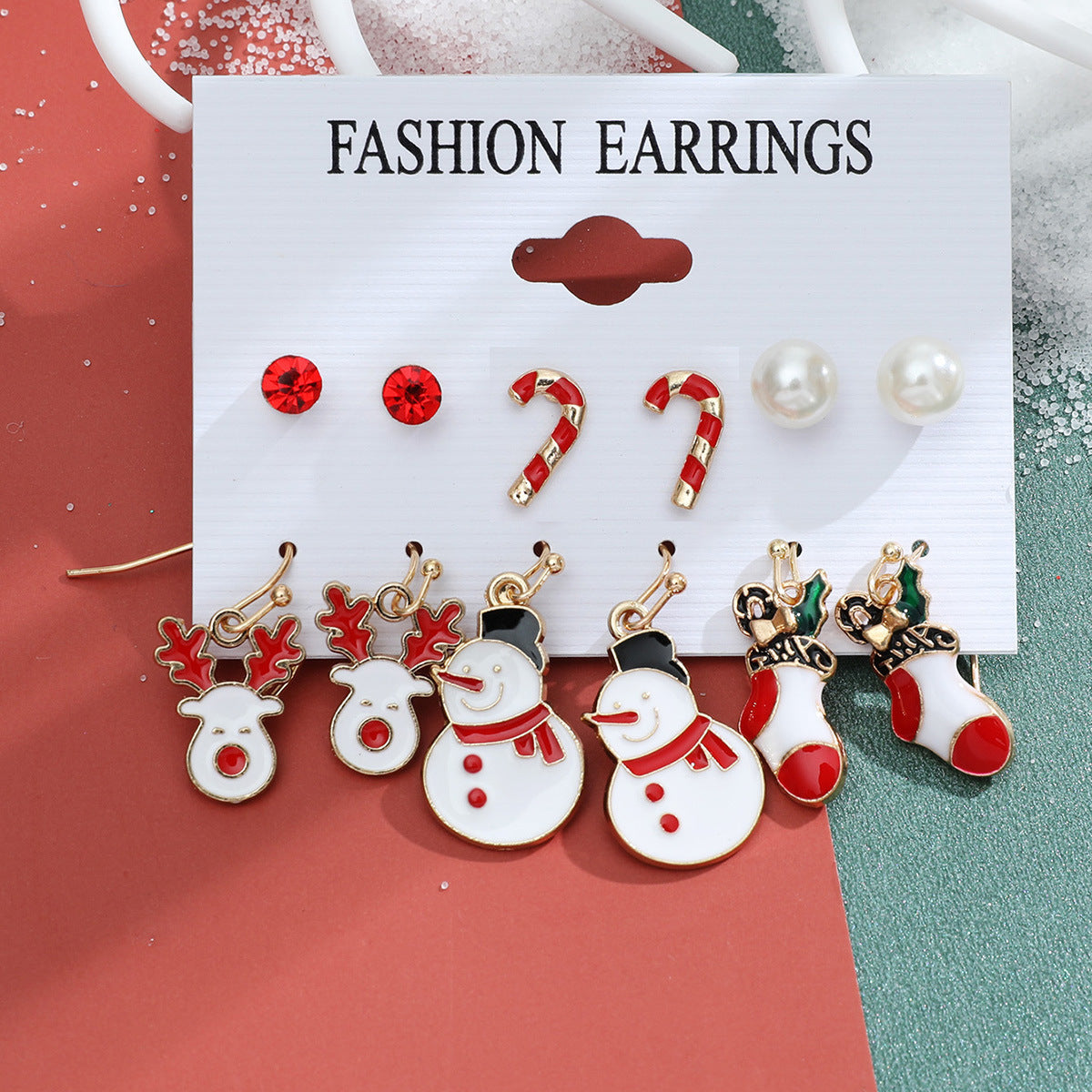 Women's Series Snowflake Bell Combination Suit Cartoon Earrings