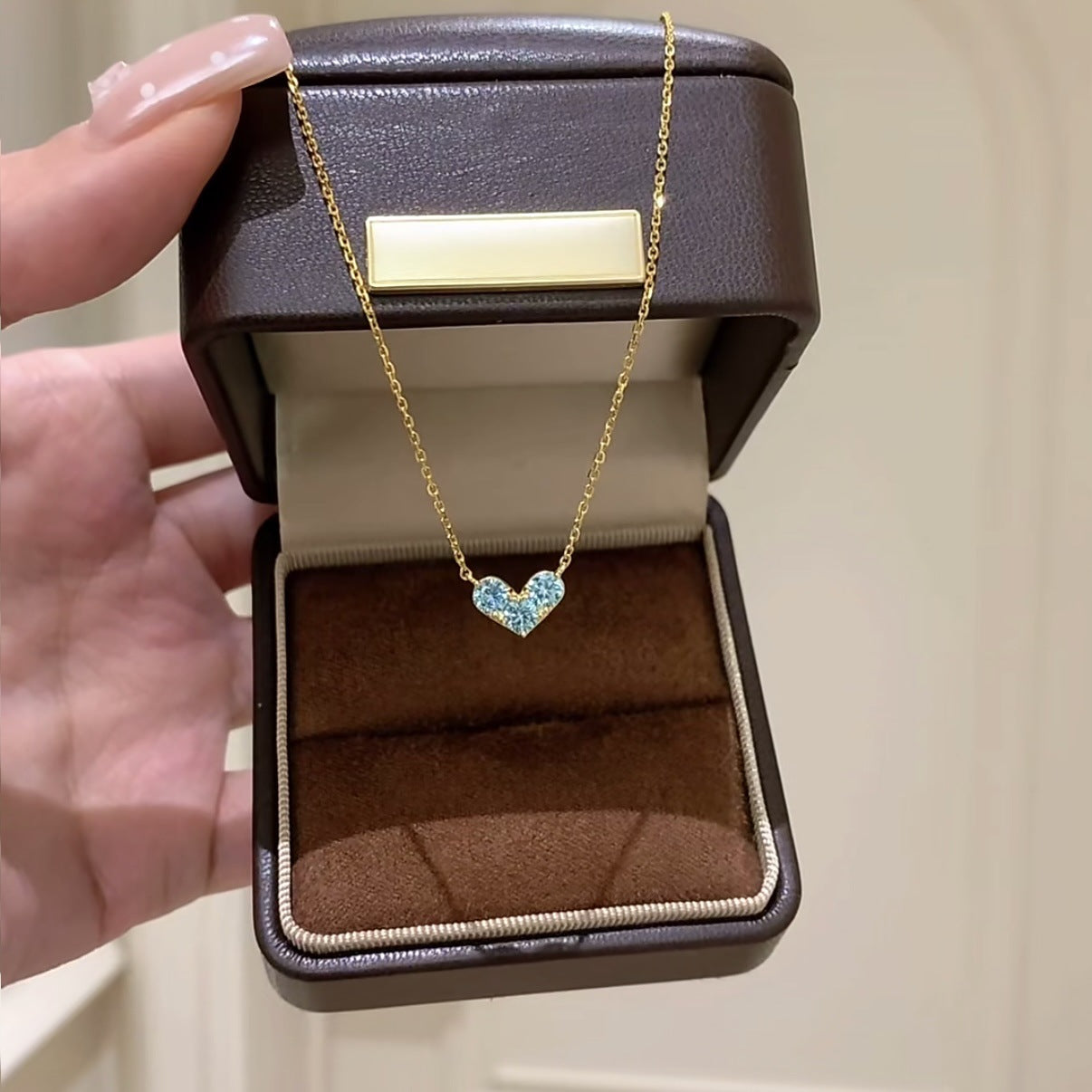 Navy Blue Heart French Summer Design Clavicle Chain Female Jewelry Set
