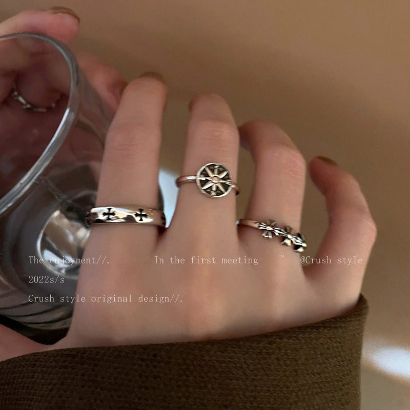 Distressed Cross Open Female Design Simple Stylish Personality Rings