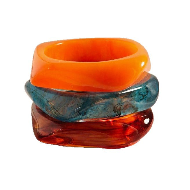 Women's Translucent Blooming Resin Round Wide Face High Profile Bracelet