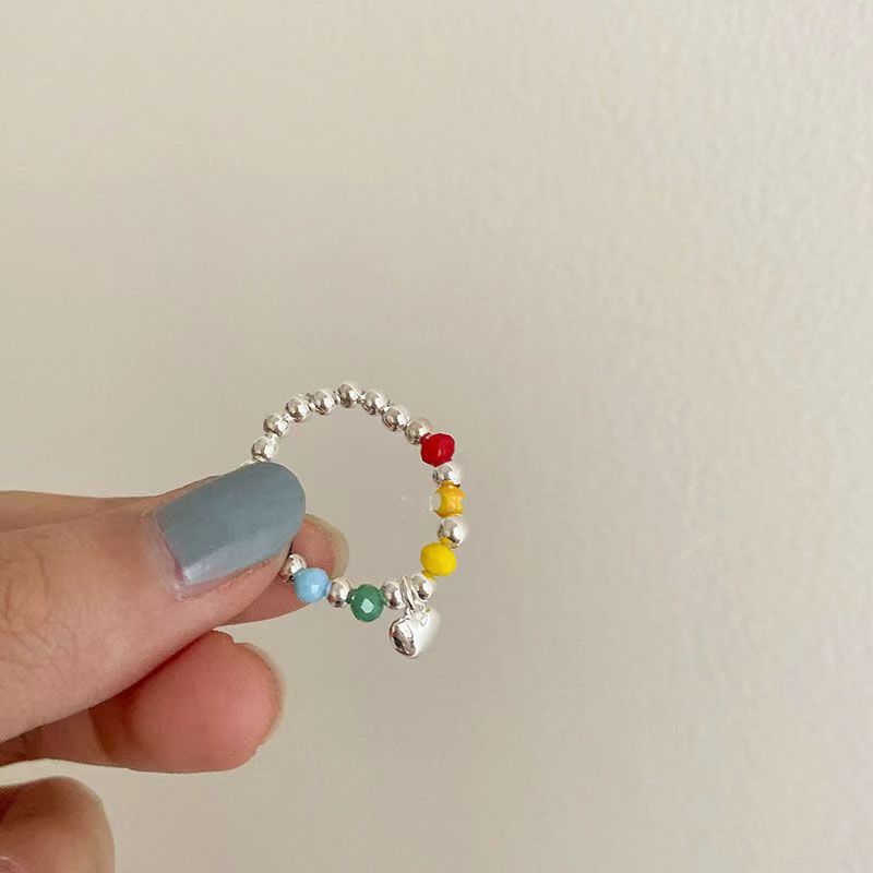 Women's Colorful Beaded Broken Sier Fashionable Special Rings