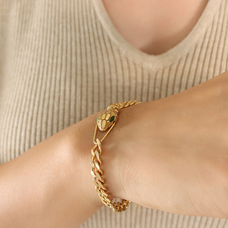 Snake Head Titanium Steel Gold-plated Fashion Jewelry Set