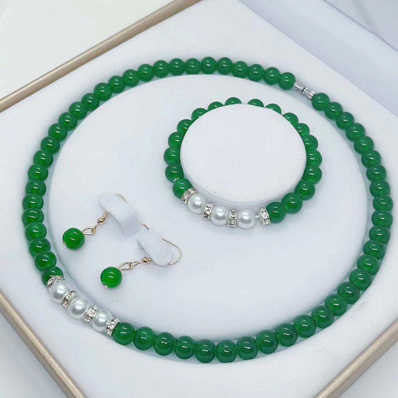 Three-piece Emerald Mother's Day Gift Live Broadcast Jewelry Set