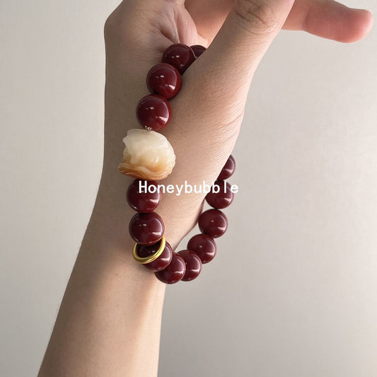 Lucky Caramel Bodhi Original Jade Colors Red Cinnabar For Bracelet